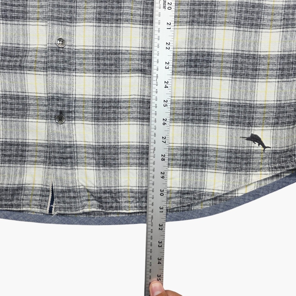 Tommy Bahama Mens XLT Canyon Beach Flannel Shirt Grey White Plaid Long Sleeve - Picture 9 of 11